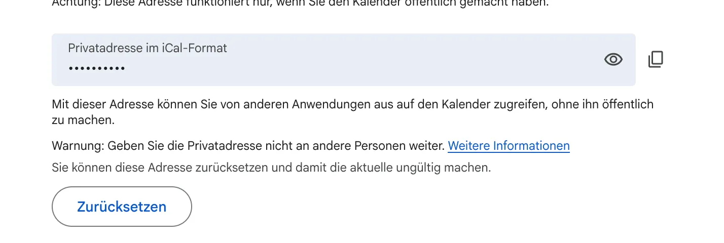 Google Kalender: Geheime Adresse im iCal-Format